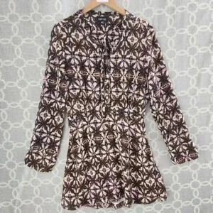 fab'rik Long sleeve Printed Tied Keyhole Neck Chiffon‎ Shift Dress L